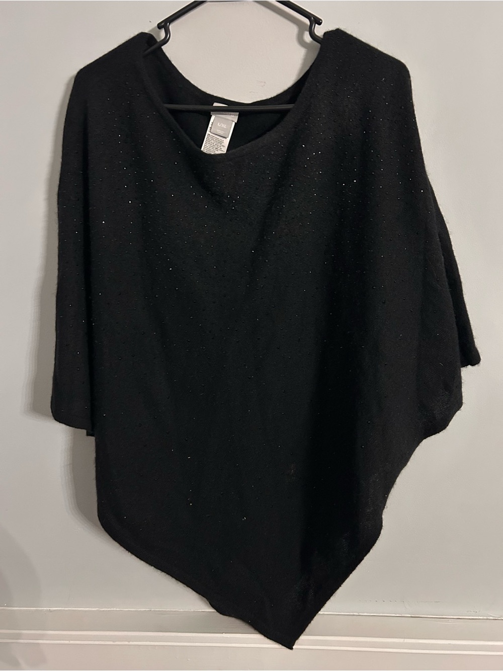 Chicos Womens Black Sparkle Sequin Cashmere Poncho Sweater Size L/XL